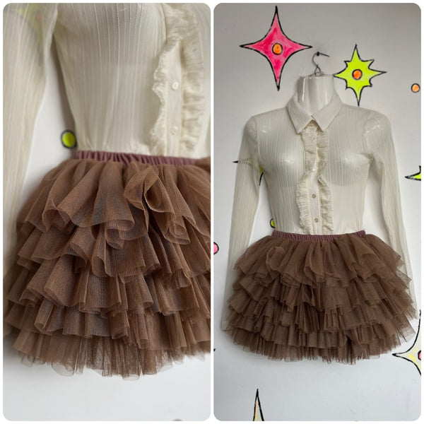 Y2K Fluffy Tulle Petticoat Tutu Skirt Balletcore Fairy Grunge Animal Cosplay XS
