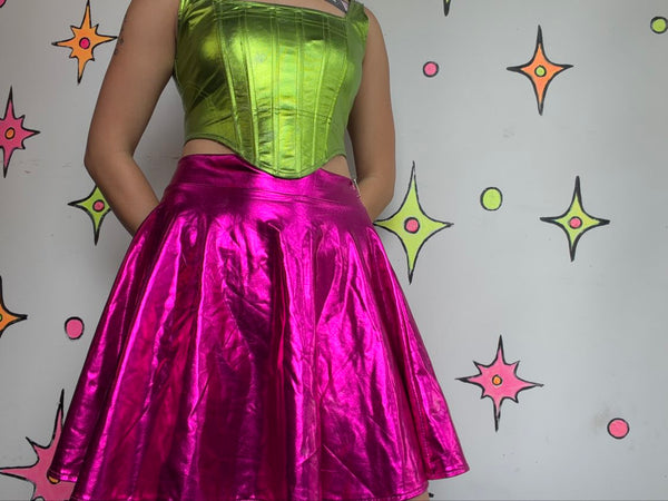 Metallic Pink Skater Skirt Alien Costume Cyber Goth Rave Galactic Glam Barbie S