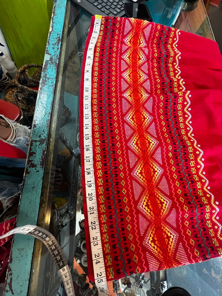 Vintage Mexican Embroidered Dress Red Oaxacan Folk Boho Fiesta Cotton - SM