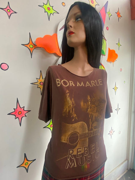 Bob Marley Cropped Band Tee Distressed Cutoff T Shirt Boho Grunge Vintage 90s