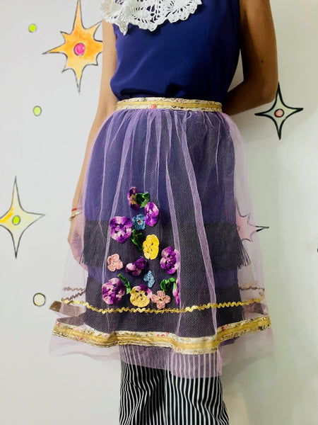Vintage 50s Pastel Purple Sheer Apron | Gold Trim Embellished | Fairy Grunge