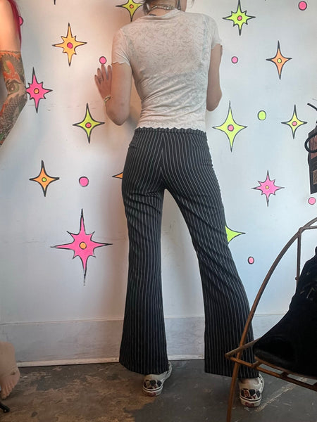 Y2K Pinstripe Mall Goth Pants Low Rise Buckle Punk Grunge Trousers S/M