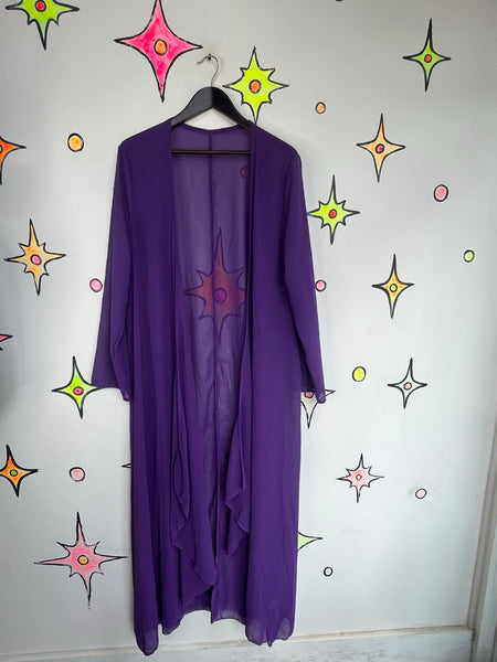 Vintage Purple Chiffon Kimono Robe Vamp Goth Boudoir Lingerie Layering Robe XL+