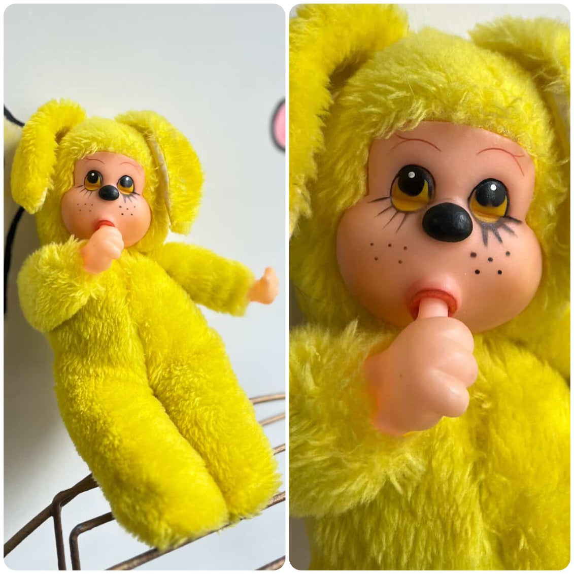 Vintage Yellow Monchhichi Plush by Jerry Elsnerco - Retro Kawaii Collectible Toy