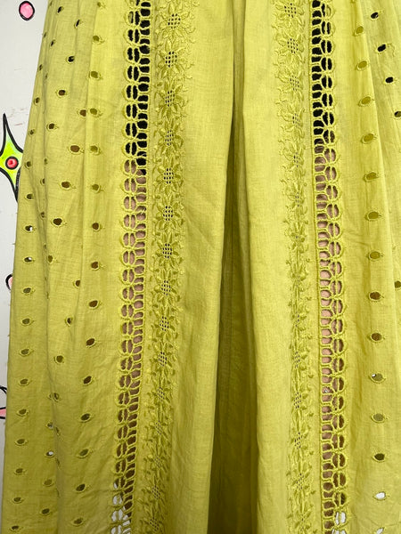 Vintage 50s Chartreuse Fit and Flare Dress | Pin Up Twirl Dress with Full Skirt M