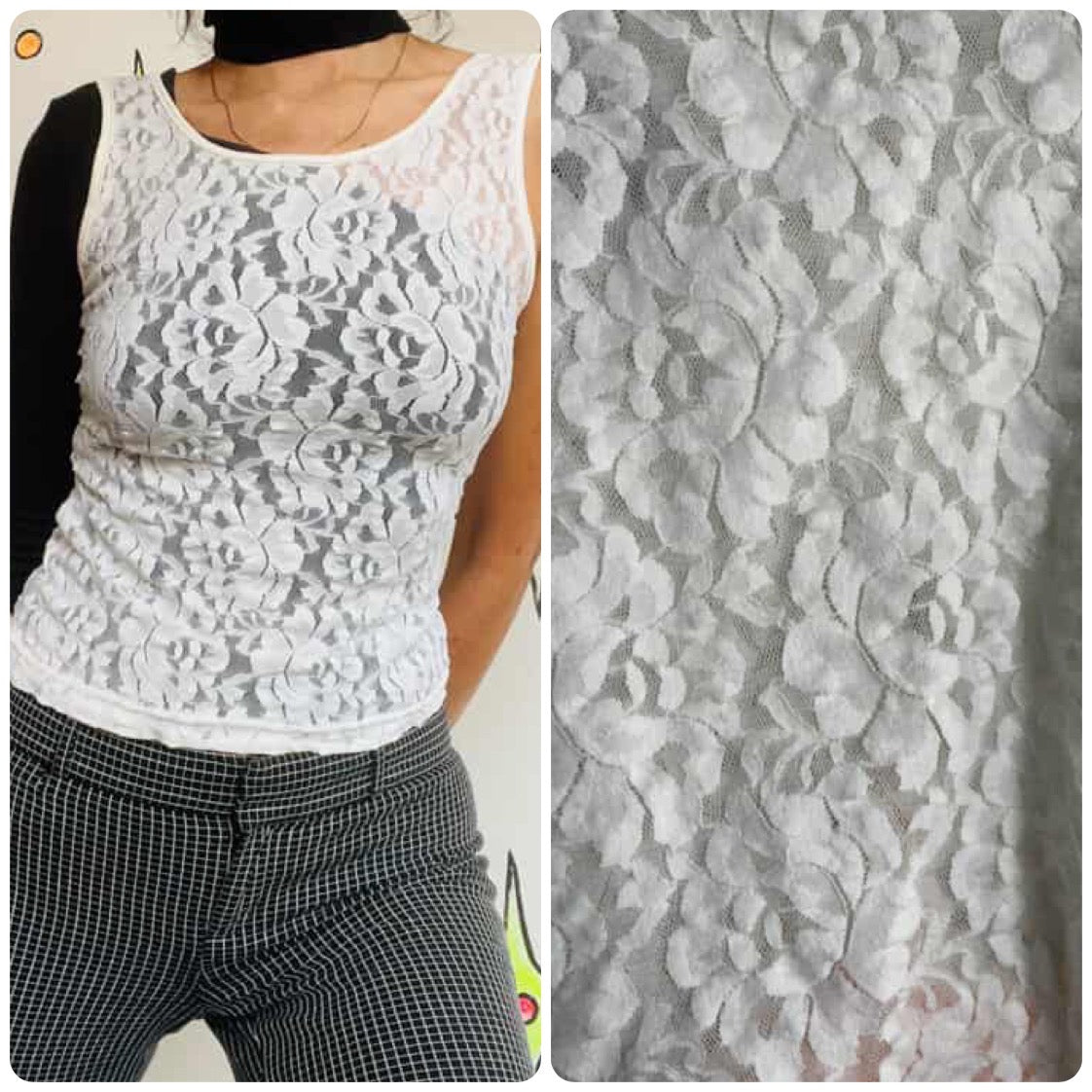 Vintage 90s | White Lace Sheer Coquette Fairy Grunge Camisol Blouse Top | S M