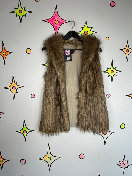 Y2K Vegan Fur Boho Vest Glam Grunge Statement Festival Layering Piece - Size M
