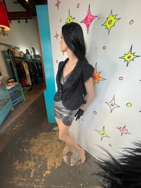 Y2K Black Mini Blazer Office Siren Dark Academia Glam Indie Sleaze Mall Goth M