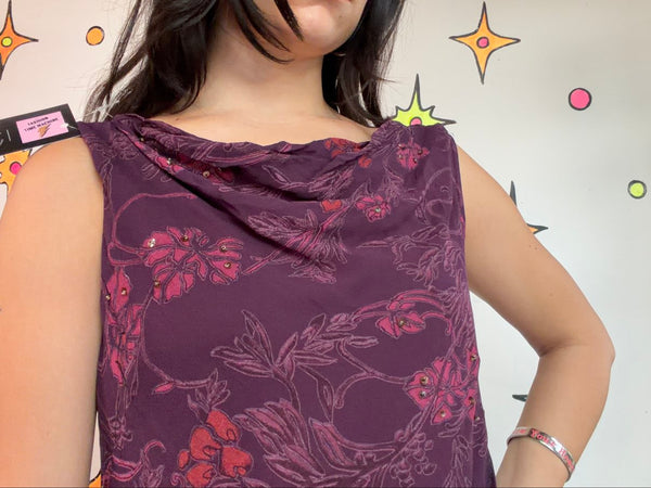 90s Purple Fairy Grunge Cowl Neck Midi Dress Ethereal Romantic Gown - M