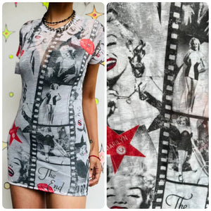 Y2K Marilyn Monroe Graphic T-Shirt or Mini Dress - Emo Fairy Grunge - Sheer - M