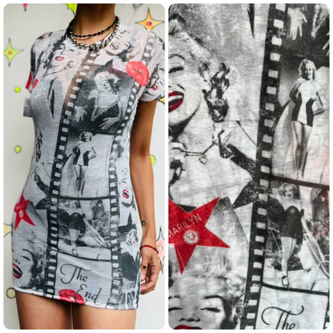 Y2K Marilyn Monroe Graphic T-Shirt or Mini Dress - Emo Fairy Grunge - Sheer - M