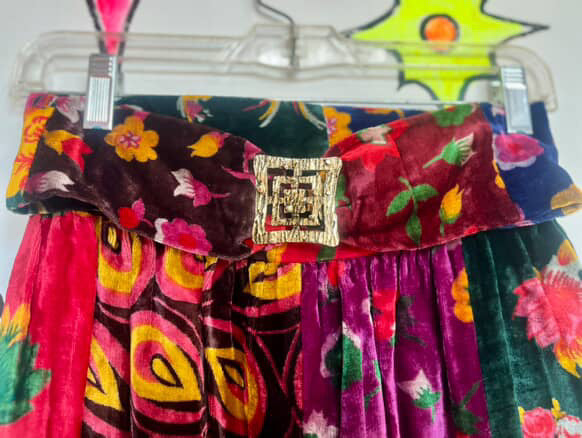 Vintage 60s 70s Boho Velvet Patchwork Maxi Skirt w Belt - Oscar de la Renta – XS