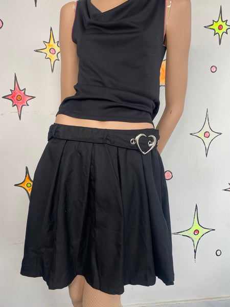 Hot Topic Goth Pleated Mini Skirt Black Schoolgirl Heart Belt Mall Goth L