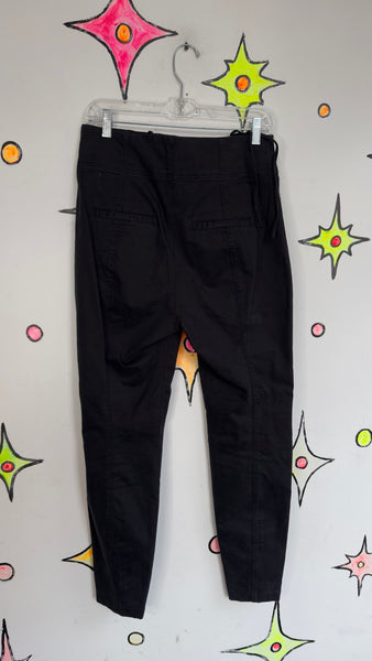 Black Lace Up Pants Western Goth Statement High Rise Sexy Rocker Trousers Sz 10
