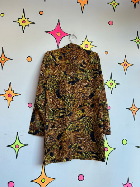 Animal Print Party Shirt Maximalist Trashy Chic Y2K Statement Button Up XL+