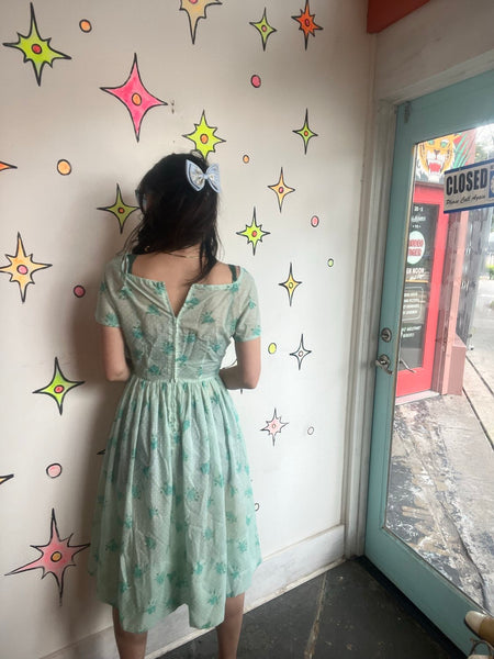 Vintage 1950s Jeanne d’Arc Mint Turquoise Cotton Fit & Flare Twirl Dress S