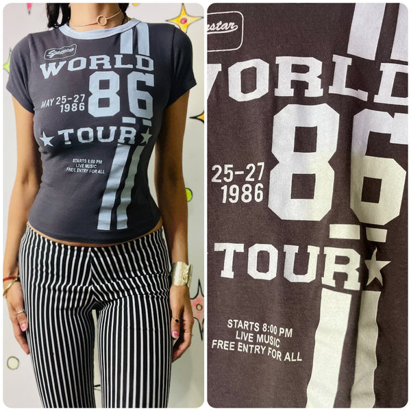 Vintage Y2K Fairy Grunge Glam Moto Racing Baby Tee - Superstar Band T Shirt - S