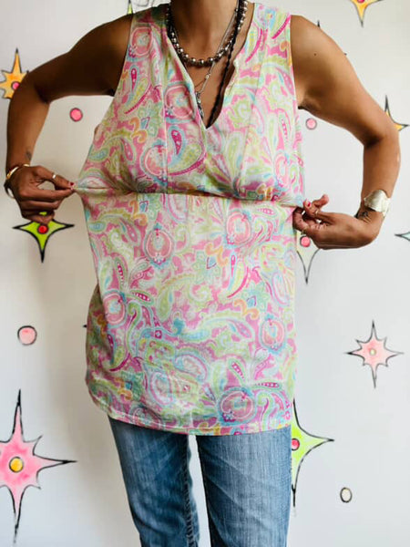 Y2K Pastel Paisley Print Mesh Fairy Grunge Top – Soft Sheer Lightweight – Size S