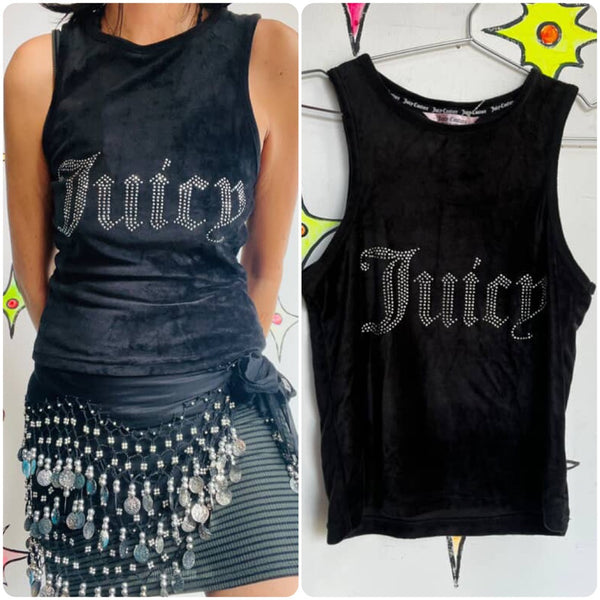 Y2K Early 2000s | Juicy Couture Fairy Grunge Black Goth Velour Sleeveless Top L