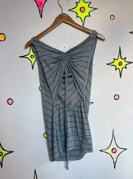 Y2K Fairy Grunge Tee - Indie Sleaze Cowl Neck Lace Up Top - Vintage S M