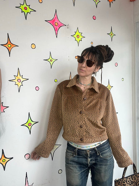 Vintage 90s Y2K Vegan Animal Print Jacket Cropped Grunge Glam Boho - M