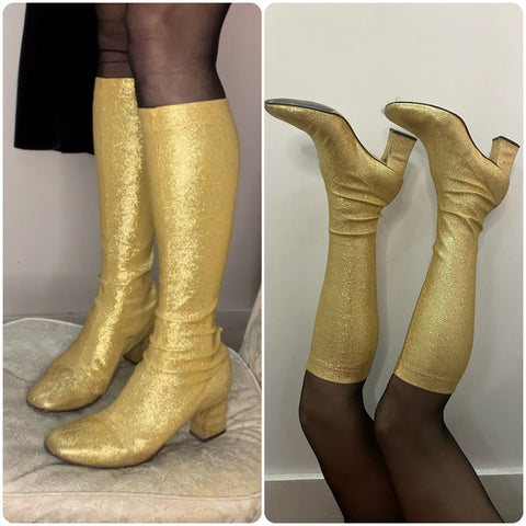 Vintage 60s 70s | Rare MOD Space Age Disco Metallic Gold GoGo Boots | Size 7B