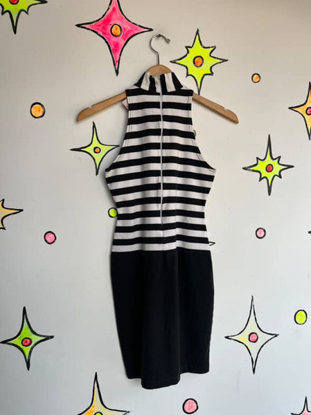 Vintage 90s DKNY Black & White Striped Hamburglar Cosplay Bodycon Dress – S