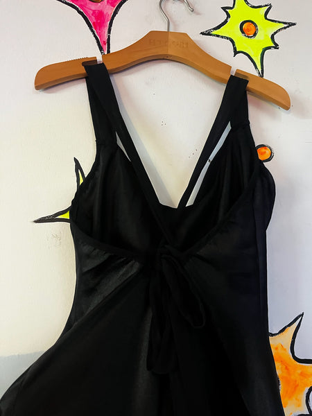 Vintage 90s Black Silky Slip Dress Lingerie Vamp Glam Goth Fairy Grunge M/L