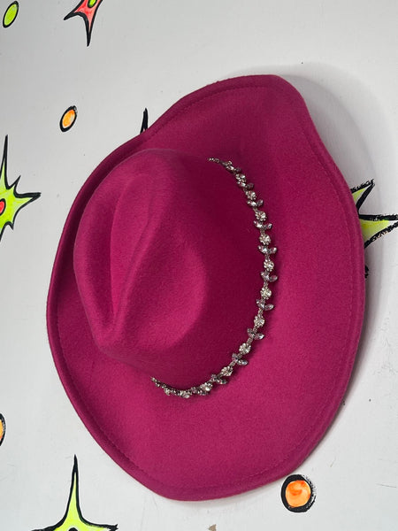 Hot Pink Cowgirl Hat Rhinestone Band Western Barbiecore Party Hat