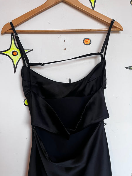 Y2K Satin Black Slip Dress | Coquette Mini LBD Minimalist Clubcore Party Dress S