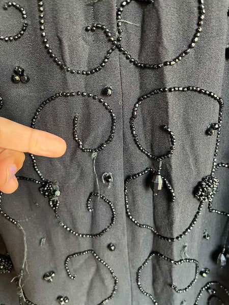 Vintage 1950s Black Beaded Wiggle Dress – Pin-Up Glam Goth Old Hollywood – Small