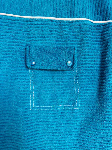Vintage 70s 80s Blue Retro Ribbed Terrycloth Top – Soft Cozy Knit XS