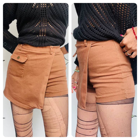 Vintage Y2K Khaki Military Mini Skort Skirt Shorts | Indie Sleaze Emo Grunge | S