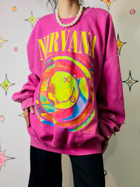 Vintage Y2K Pink Emo Grunge Fairy Oversized Nirvana Sweatshirt – L