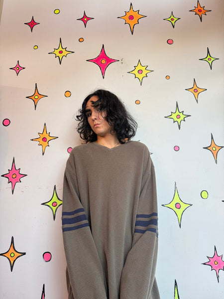 Vintage Y2K Olive Green Striped Sweater Emo Grunge Oversized Skater Pullover L