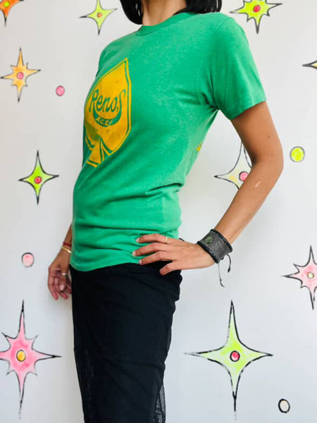 Vintage 70s 80s Reno's ACES Green Team Tee - Single Stitch - Small - Retro