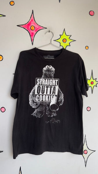 Cookie Monster Straight Outta Cookies Tee Y2K Novelty Streetwear T Shirt L - XL