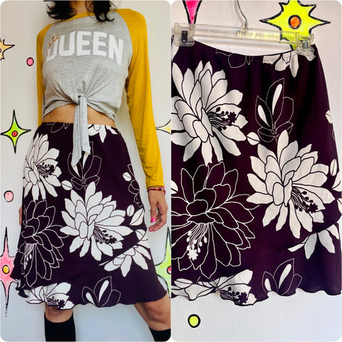 Vintage 90s Purple Floral Hawaiian A Line Mini Slip Skirt Fairy Grunge Emo | 8P