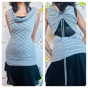 Y2K Fairy Grunge Tee - Indie Sleaze Cowl Neck Lace Up Top - Vintage S M
