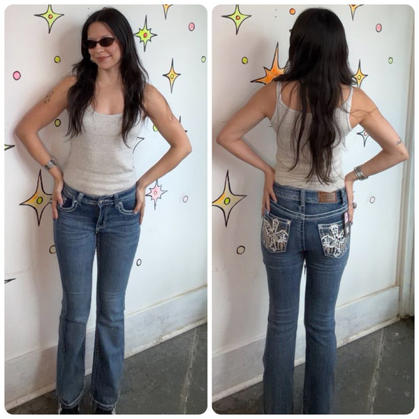 Y2K Low Rise McBling Rhinestone Embellished 2000s Glam Baddie Denim Flares S