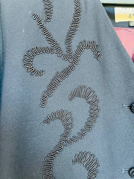 Vintage 80s 90s Navy, Black Embroidered Wearable Art Blazer Office Glam Size 12