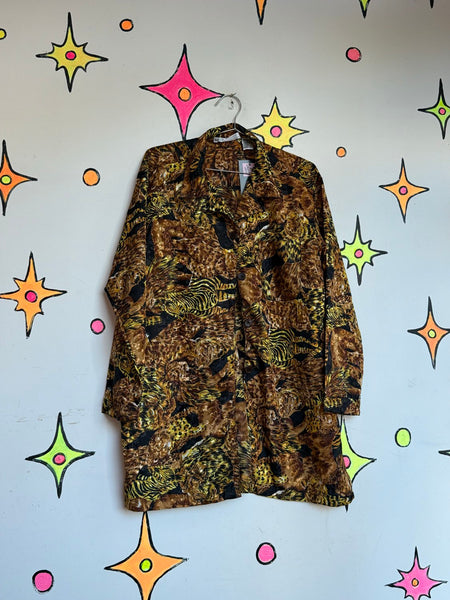 Animal Print Party Shirt Maximalist Trashy Chic Y2K Statement Button Up XL+