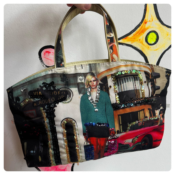 Vintage Y2K 2000s Rodeo Drive Wearable Art Screen Printed Embellished Bag Purse