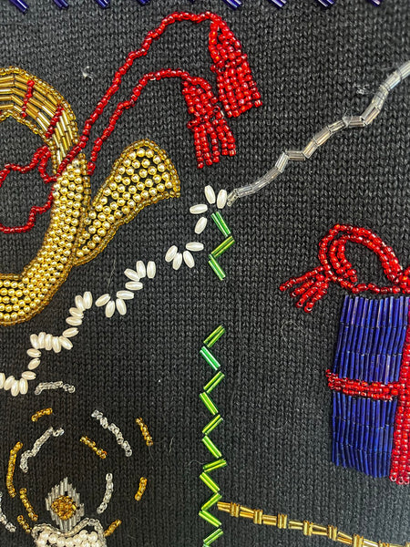Vintage 80s Embellished Christmas Sweater Ugly Tacky Holiday X Mas Party M