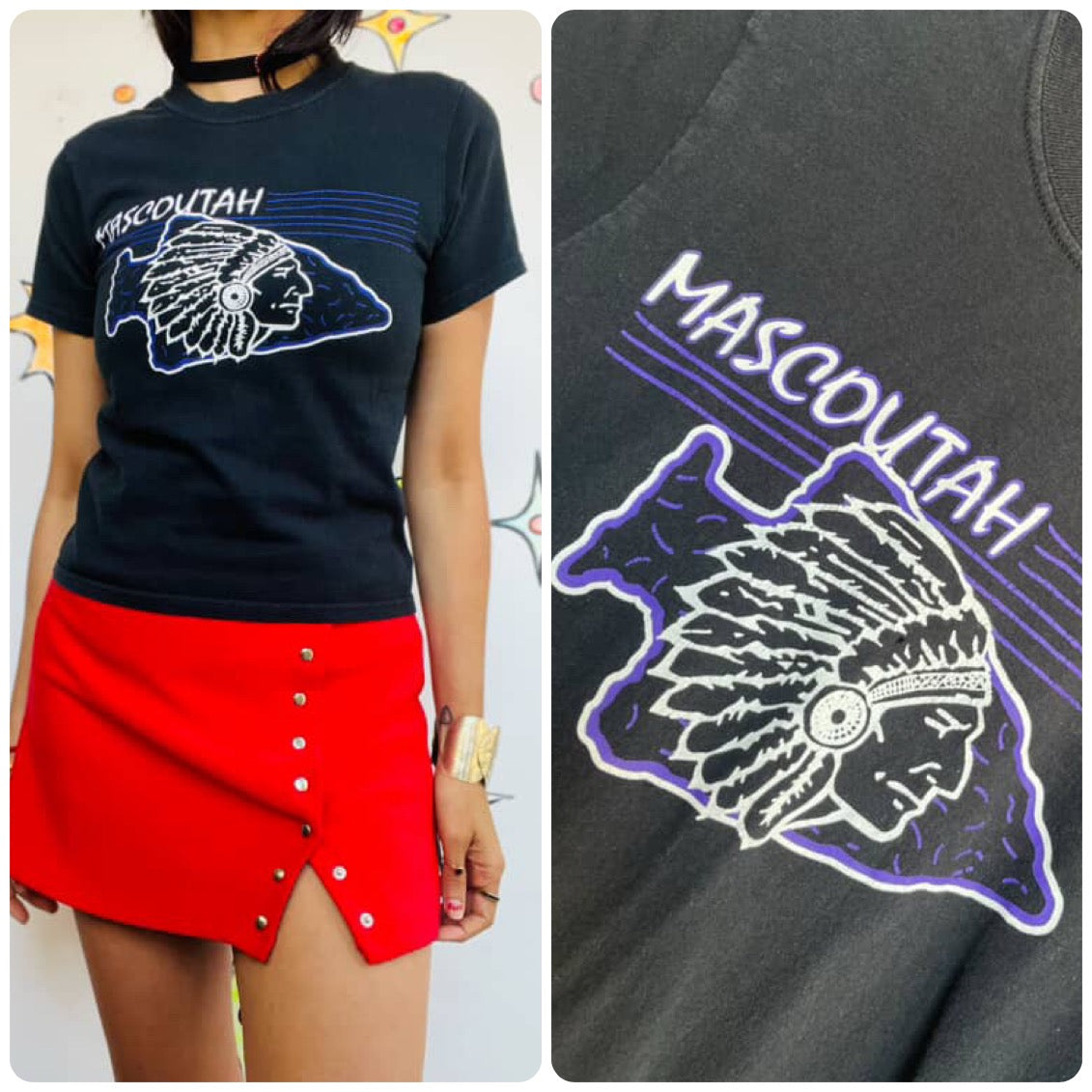 Vintage Souvenir Graphic Baby Tee Black Retro Whimsy Grunge Crop Top T-Shirt XS