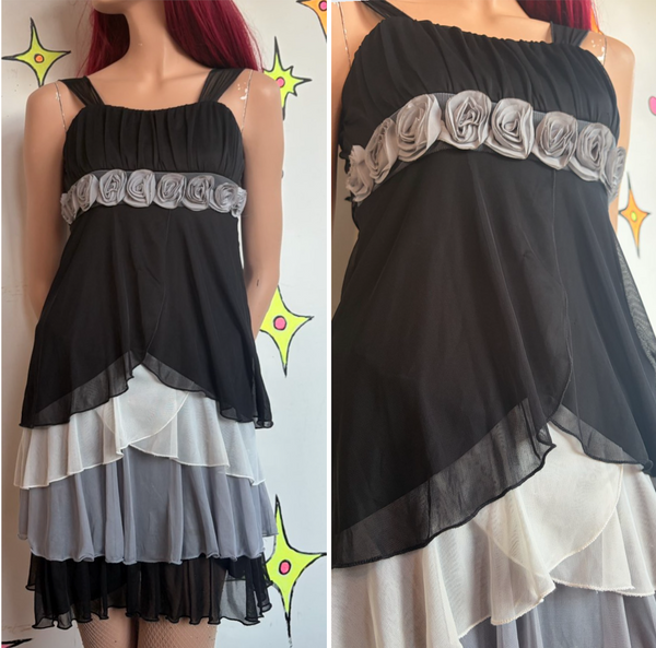 Y2K Fairy Grunge Babydoll Dress | Whimsy Goth Tiered Ruffle Mini S