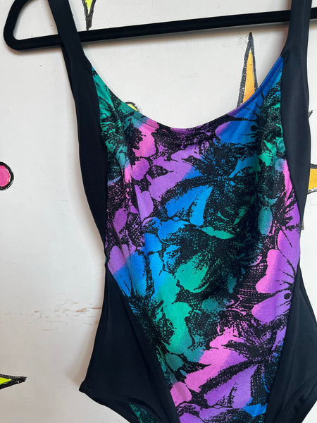 80s 90s Catalina Swimsuit Retro Cutout One Piece High Cut Vintage Swimwear ML