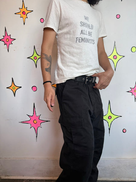 Y2K Black Cargo Pants Grunge Skater Utility Trousers Low Rise Indie Sleaze Baggy L