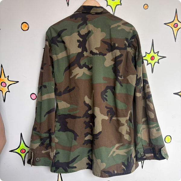 Vintage 90s Camo Military Jacket - Thrashed Grunge Utility Coat - M/L