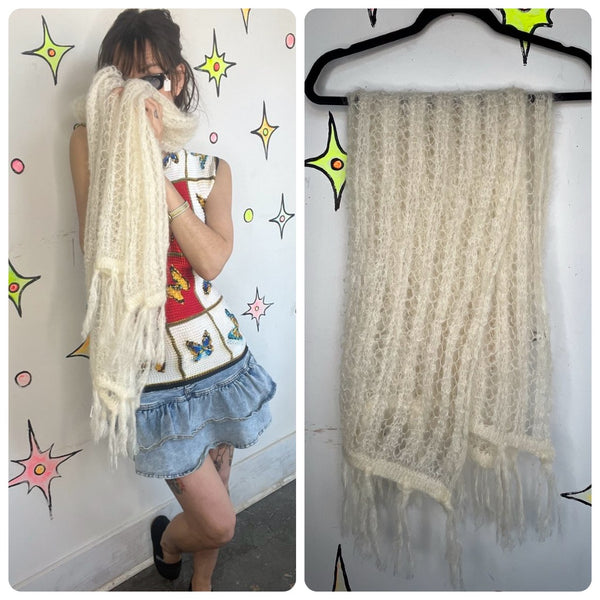 Fuzzy White Mohair Scarf Winter Coquette Softgirl Clean Girl Aesthetic